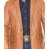 Mens Tan Leather Whipstitch Blazer
