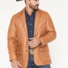 Mens Tan Leather Whipstitch Western Blazer