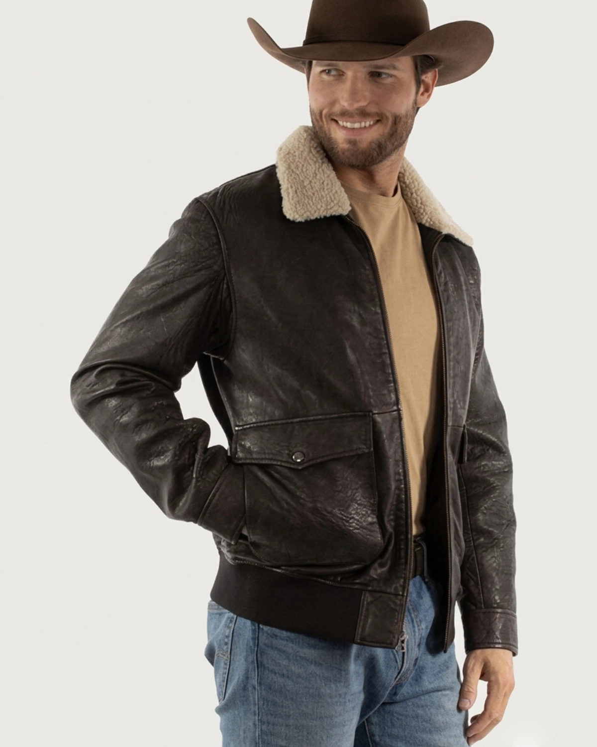 Mens Timberwolf Black Distressed Leather Bomber Jacket