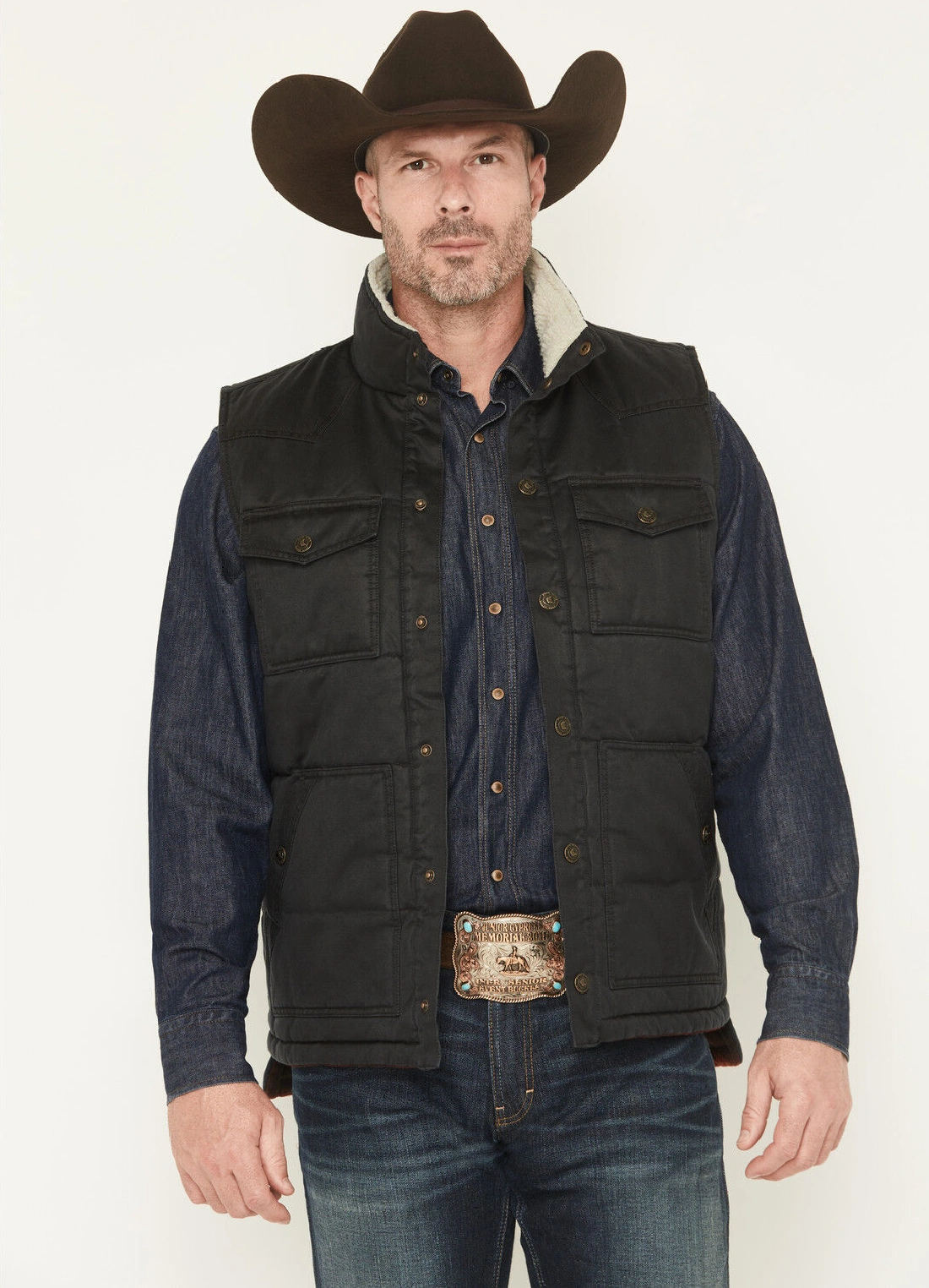 Mens Western Tactical Field Vest with Sherpa Collar
