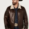 Mens Wildwest Chocolate Brown Shearling Leather Jacket