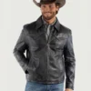 Midnight Ridge Distressed Black Leather Western Jacket