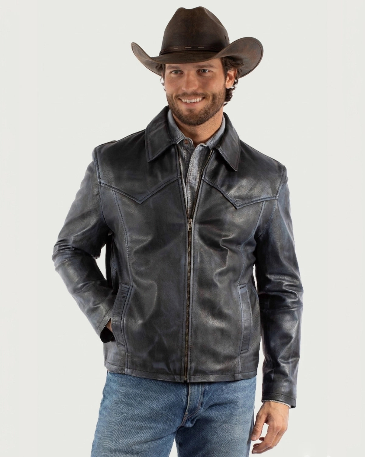 Midnight Ridge Distressed Black Leather Western Jacket