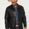 Ozark Distressed Black Leather Trucker Jacket