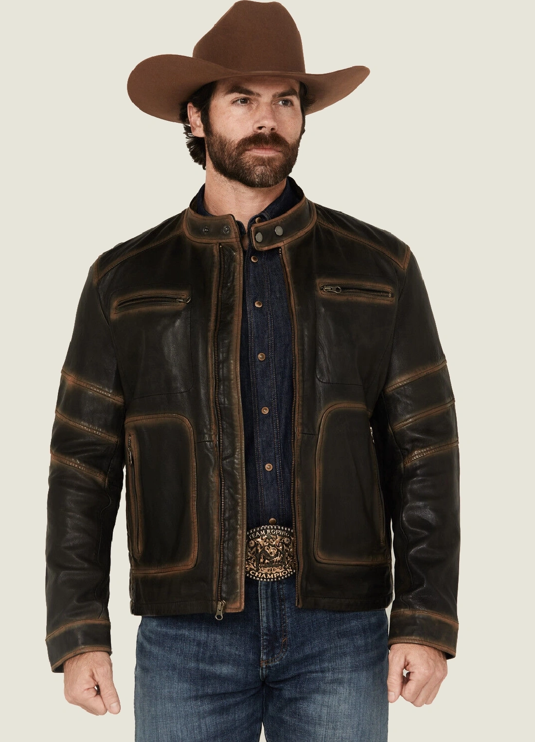Rustic Burnished Western Moto Leather Jacket