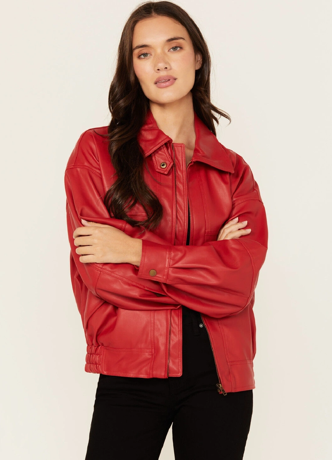 Scarlet Rebel Womens Oversized Red Leather Jacket