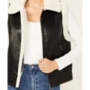 Women Avery Black Leather Aviator Vest