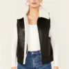 Women Avery Black Leather Shearling Aviator Vest