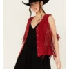 Women Sedona Red Fringe Suede Leather Vest
