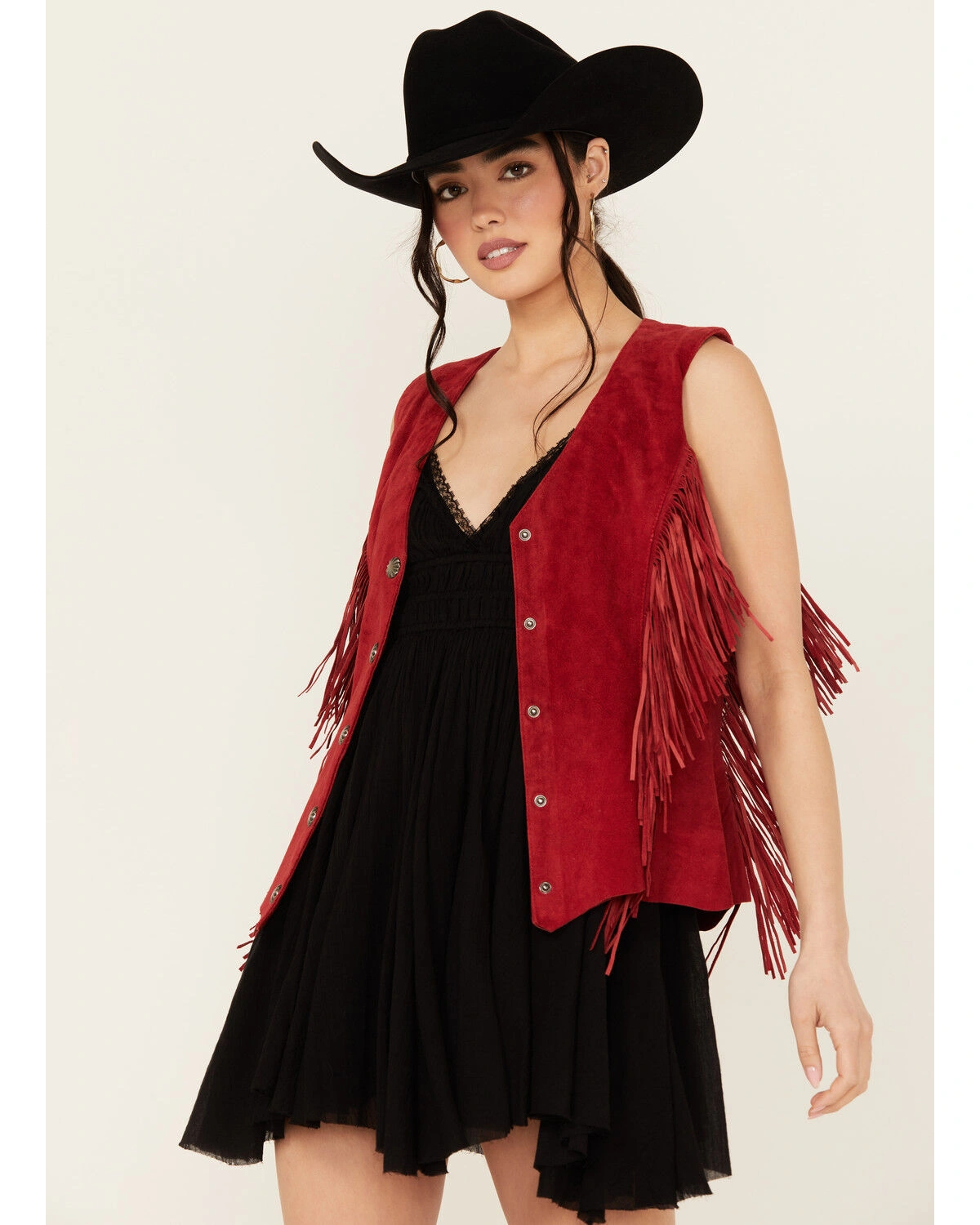 Women Sedona Red Fringe Suede Leather Vest