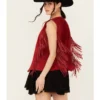 Women Sedona Red Fringe Suede Vest