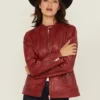 Womens Artisan Maroon Leather Racing Jacket