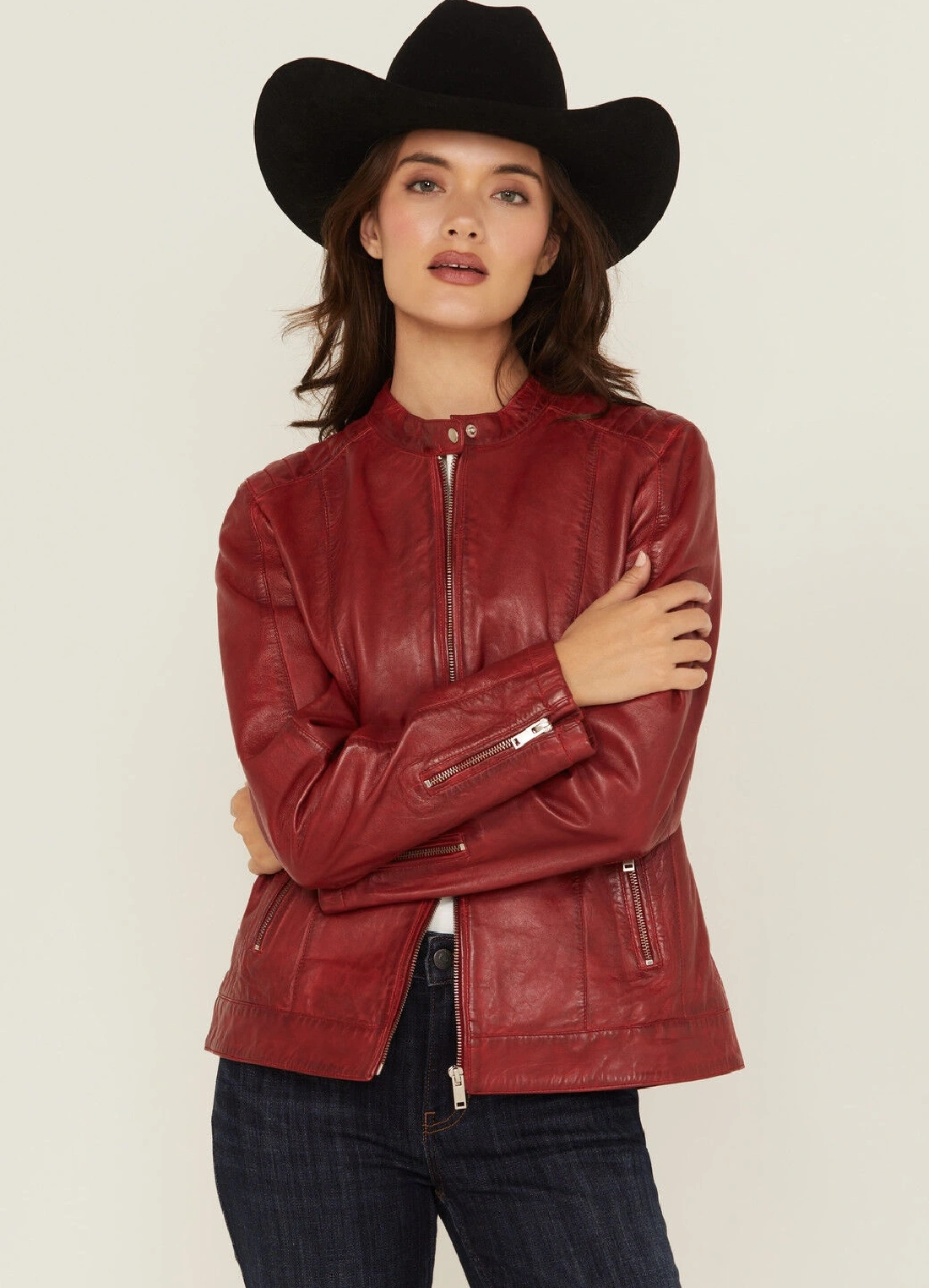 Womens Artisan Maroon Leather Racing Jacket
