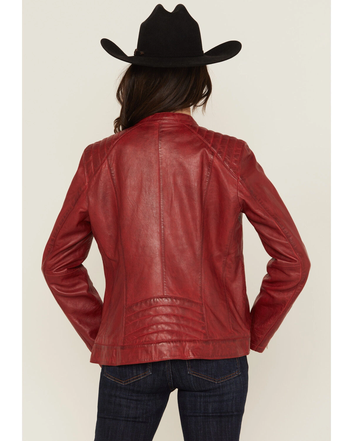 Women's Artisan Maroon Leather Racing Jacket - Image 2