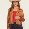 Womens Heritage Distressed Brown Leather Biker Jacket