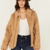 Womens Kimberly Tan Sherpa Lined Suede Jacket