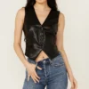 Womens Midnight Frontier Black Leather Vest