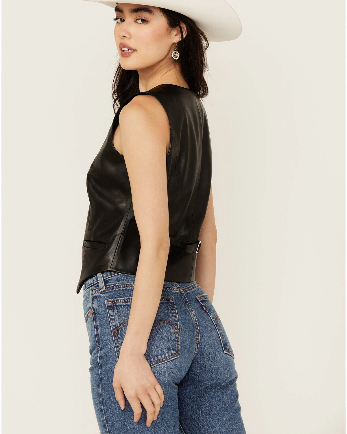 Women's Midnight Frontier Black Leather Vest - Image 4