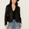 Womens Raven Black Leather Moto Western Jacket