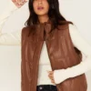 Womens Sienna Brown Leather Puffer Vest