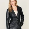 Womens Tailored Black Lambskin Leather Blazer