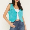Womens Turquoise Suede Button-Down Western Vest