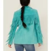 Womens Turquoise Suede Fringe Blazer